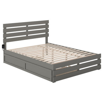Queen Bed With Footboard And Twin Extra Long Trundle, Gray