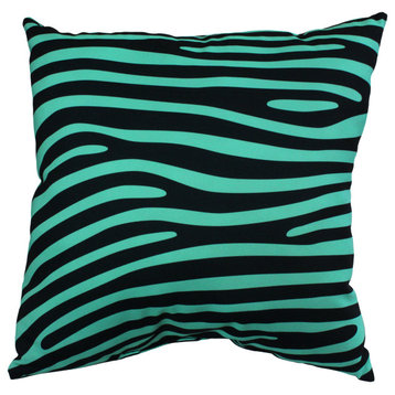 Zebra Print Decorative Pillow, 16x16, Teal/Black