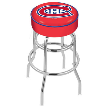30 L7C1-4 Montreal Canadiens Cushion Seat w/ Double-Ring Chrome Base Bar Stool
