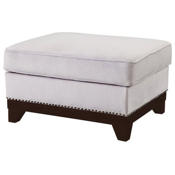 Contemporary Ottoman, Comfortable Padded Velvet Seat With Nailhead Trim, Gray