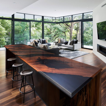 Live Edge Black Walnut Kitchen Island with Mirror-Polished Black Epoxy Inlay