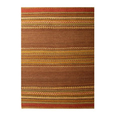 Handwoven Jute Rug, Brown, Brick Red, and Yellow, 4'x6'