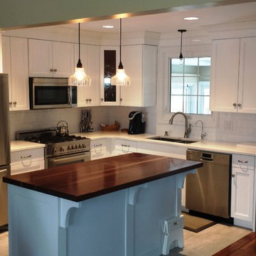 White Shaker Kitchen Walnut Island Top