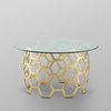 Inspired Home Lulu Coffee Table, Round Clear-Glass Top/Geometric Frame, Gold