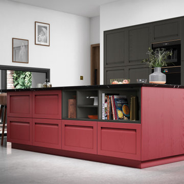Graphite Gray with Chicory red kitchen cabinets