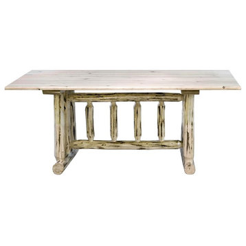 Montana Woodworks Trestle Based Wood Dining Table in Natural Lacquered
