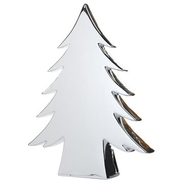 16.5" Tall "Teton" Ceramic Christmas Tree Tabletop Decoration, Silver