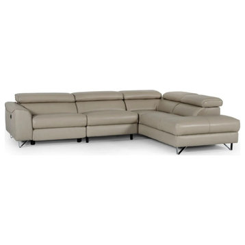 Sara Modern Light Taupe Teco-Leather Right Facing Sectional Sofa With Recliner