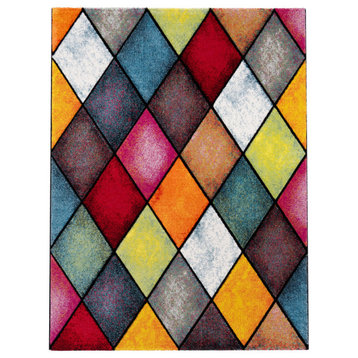 Colorful Area Rug With Diamond Pattern, 2'8"x9'10"
