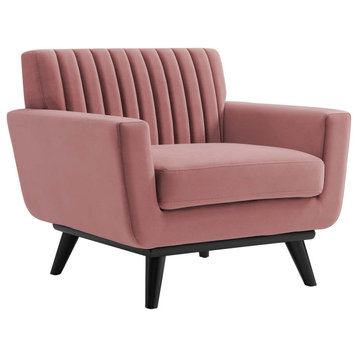Engage Channel Tufted Performance Velvet Armchair, Dusty Rose