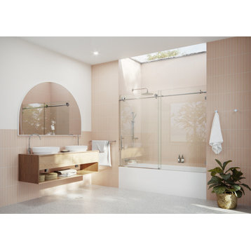 68-72"x60" Frameless Bath Tub Sliding Shower Door, Polished Chrome