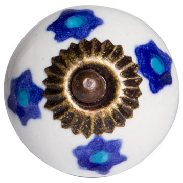 Knob-It Vintage Handpainted Ceramic Knobs, Set of 8, White/Blue/Turquoise