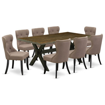 East West Furniture X-Style 9-piece Wood Dining Set in Black/Coffee