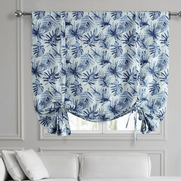 Artemis Blue Printed Cotton Tie-Up Window Shade Single Panel, 46W x 63L
