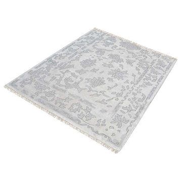 Dimond Harappa Handknotted Wool Rug, Silver and Ivory, 16" Square