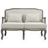 Acme Tania Loveseat With 2 Pillows Cream Linen and Brown Finish