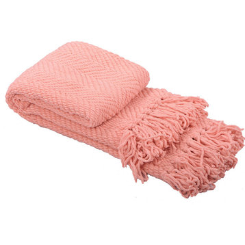 Tweed Knitted Throw Blanket, Peach Melba, 50"x60"