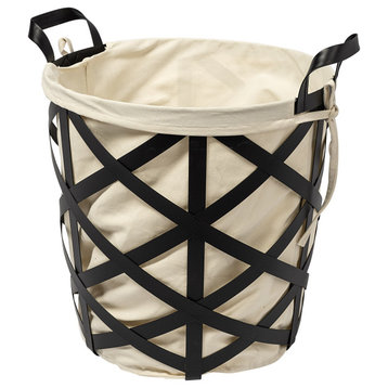 Black Woven Metal Basket With Cream Fabric Liner