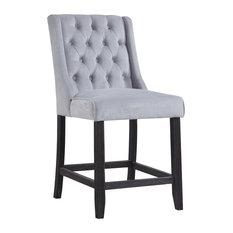 Furniture Import & Export Inc. - Newport Upholstered Bar Chairs With Tufted Back, Set of 2, Gray - Bar Stools and Counter Stools