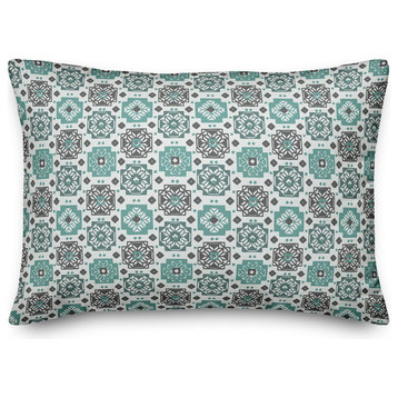 Square Flowers in Blue Throw Pillow