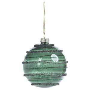 3 Set of 6 Christmas Ball Ornaments Zodax Beehive Green with Gold Glitter 