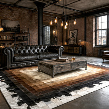 Cowhide Patchwork Rug in Modern Industrial Interior