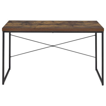 Wooden Desk With Metal Frame, Weathered Oak and Black