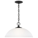 Sea Gull Lighting - Sea Gull Geary 1 Light Pendant, Midnight Black/Satin Etched - The Sea Gull Collection Geary one light indoor pendant in Midnight Black enhances the beauty of your home with ample light and style to match today's trends. Adaptability takes center stage with the Geary Collection. This series of traditional up-light pendants, semi-flush and flush-mount fixtures feature decoratively bowed arms and constructed of rectangular steel tubing. Geary is a true cross-collection piece, offered in four beautiful finishes Midnight Black, Brushed Nickel, Chrome and Bronze. The Geary has a universal appeal matching 24 different Sea Gull Collection interior collections. Offering subtle style with practical design, Geary is at home in almost any room. The fixtures have a fluid movement with a traditional look to complement a wide range of decor.