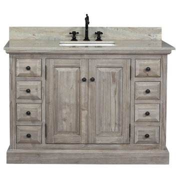 Rustic Single Sink Vanity With Coastal Sands Marble Top With Rectangular Sink