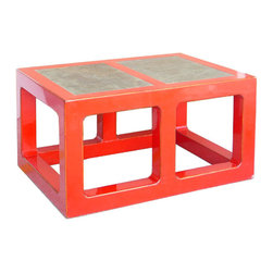 Red Lacquer Stone Top Contemporary Coffee Table - Coffee Tables