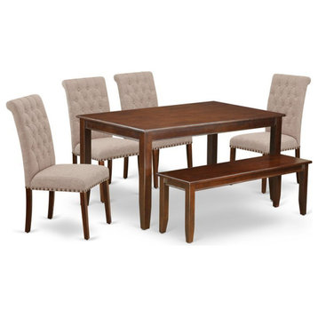 East West Furniture Dudley 6-piece Wood Dining Set in Mahogany/Light Fawn