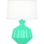 Robert Abbey - Robert Abbey Orion AL Orion 18" Vase Table Lamp - Egg Blue - Features Constructed from ceramic Includes an oyster linen shade with self fabric top diffuser Includes an energy efficient Candelabra (E12) base LED bulb High / Low switch Made in the United States UL rated for dry locations Dimensions Height: 17-3/4" Width: 12-1/2" Product Weight: 6 lbs Shade Height: 7-1/2" Shade Top Diameter: 11.5" Shade Bottom Diameter: 12.5" Electrical Specifications Max Wattage: 60 watts Number of Bulbs: 1 Max Watts Per Bulb: 60 watts Bulb Base: Candelabra (E12) Voltage: 110 volts Bulb Included: Yes