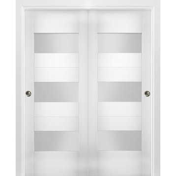 Sliding Closet Glass Bypass Doors / Sete 6003 White Silk / Rails, 48" X 80" ( 2* 24x80)