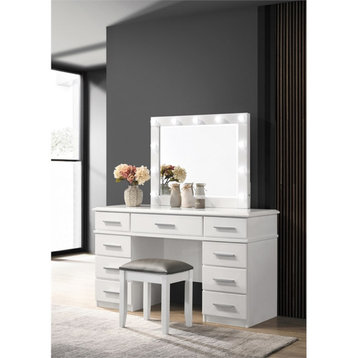 Coaster Felicity 9-drawer Wood Vanity Desk with Lighted Mirror Glossy White