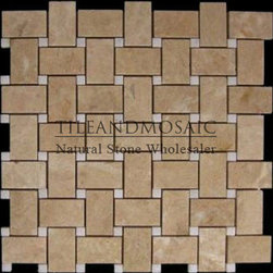 Crema Marfil Marble Basketweave Mosaic Tile with White Thassos Dots Polished - Products