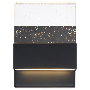 Ellusion - LED Small Wall Sconce - with Seeded Glass - Matte Black Finish