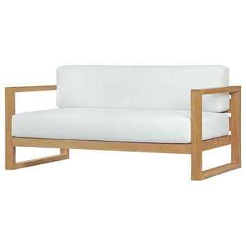 Lounge Sofa, White Natural, Teak Wood, Modern, Outdoor Patio Bistro Hospitality