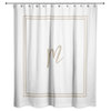 Beige and White Monogrammed Shower Curtain, M