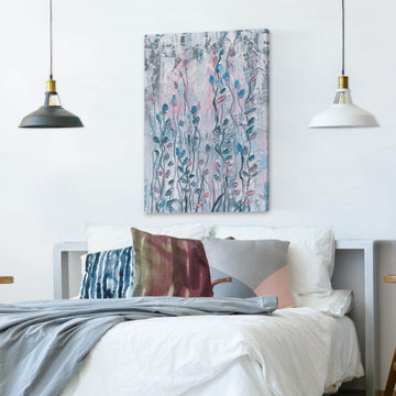 "Turquoise Leaves" Painting Print on Wrapped Canvas