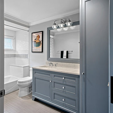 Bathroom w/ Custom Blue Gray Cabinetry