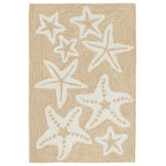 Liora Manne - Capri Starfish Indoor/Outdoor Rug, Neutral, 2'x3' - This hand-hooked area rug features a tan background accented with stylized starfish outlined in white. Simple, tropical and fun, this design will effortlessly compliment any space inside or outside your home. Made in China from a polyester acrylic blend, the Capri Collection is hand tufted to create bright multi-toned detailed designs with a high-quality finish. The material is flatwoven, weather resistant and treated for added fade resistant making this the perfect rug for indoor or outdoor placement. This soft, durable piece is ideal for your patio, sunroom and those high traffic areas such as your entryway, kitchen, dining room and living room. A fresh take on nautical style, these area rugs range in style from coastal to tropical motifs that beautifully accent your home decor. Limiting exposure to rain, moisture and direct sun will prolong rug life.