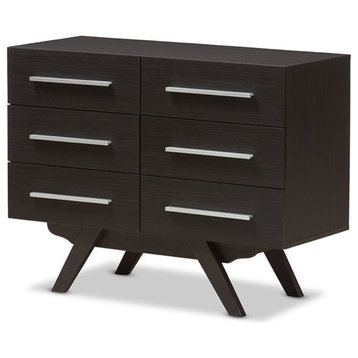 Auburn Mid-Century Modern 6-Drawer Dresser, Dark Brown