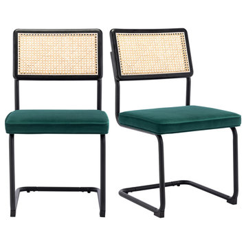 Bauhaus Cantilevered Cane Side Chairs Set of 2, Atrovirens