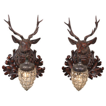 Stag Wall Sconce, Burlwood, Right and Left