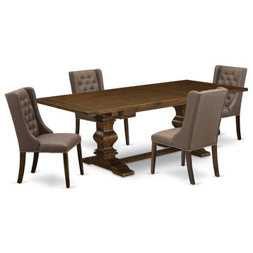 East West Furniture Lassale 5-piece Wood Dining Room Table Set in Brown