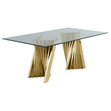 42" x 78" Clear Glass Dining Table with Gold Stainless Steel Base