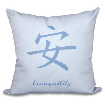 26"x26" Tranquility, Word Print Pillow, Blue