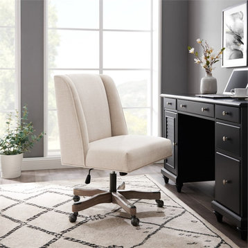Pemberly Row Upholstered Swivel Office Chair in Natural Linen