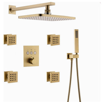 Fontana Creteil Brushed Gold Bathroom Thermostatic Button Shower System Set