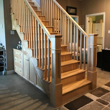 Birch stair creatively fit into tight space